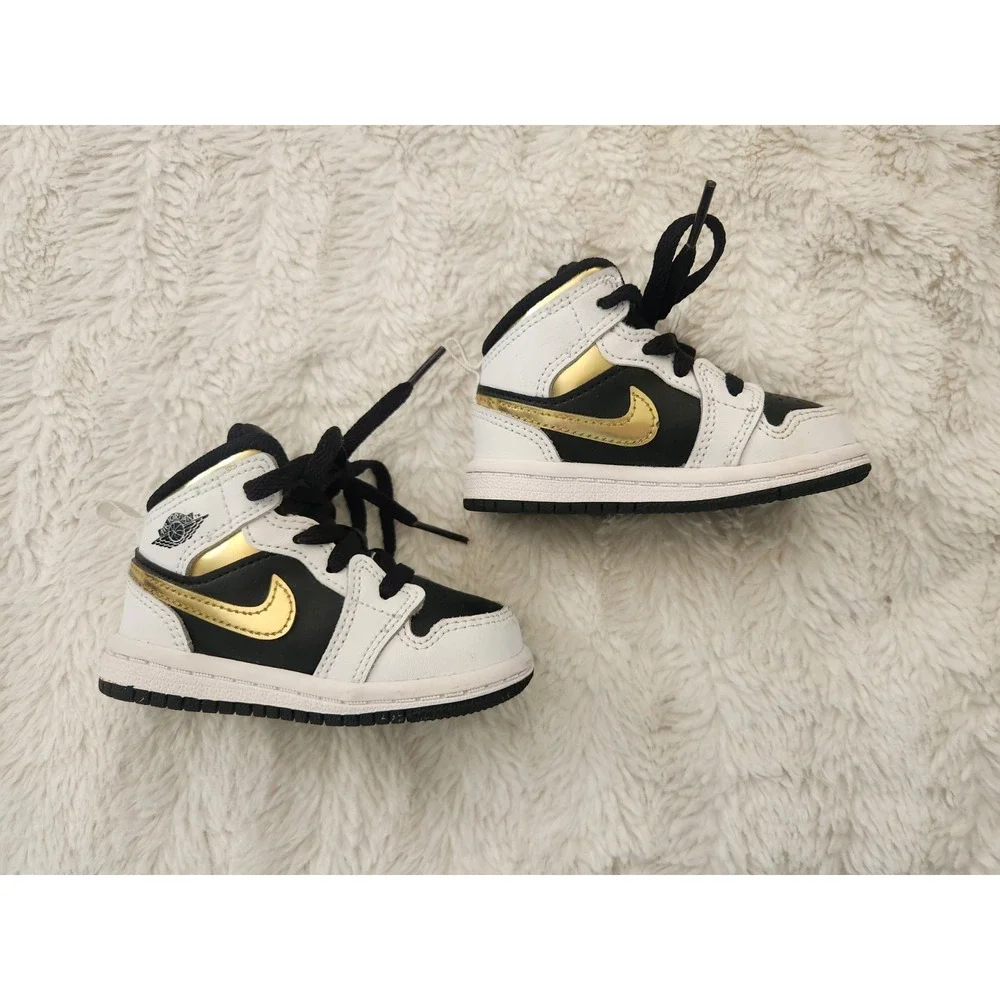 Nike Air Jordan 1 Retro Mid White Gold Black 640735-190 Infant Size 4c